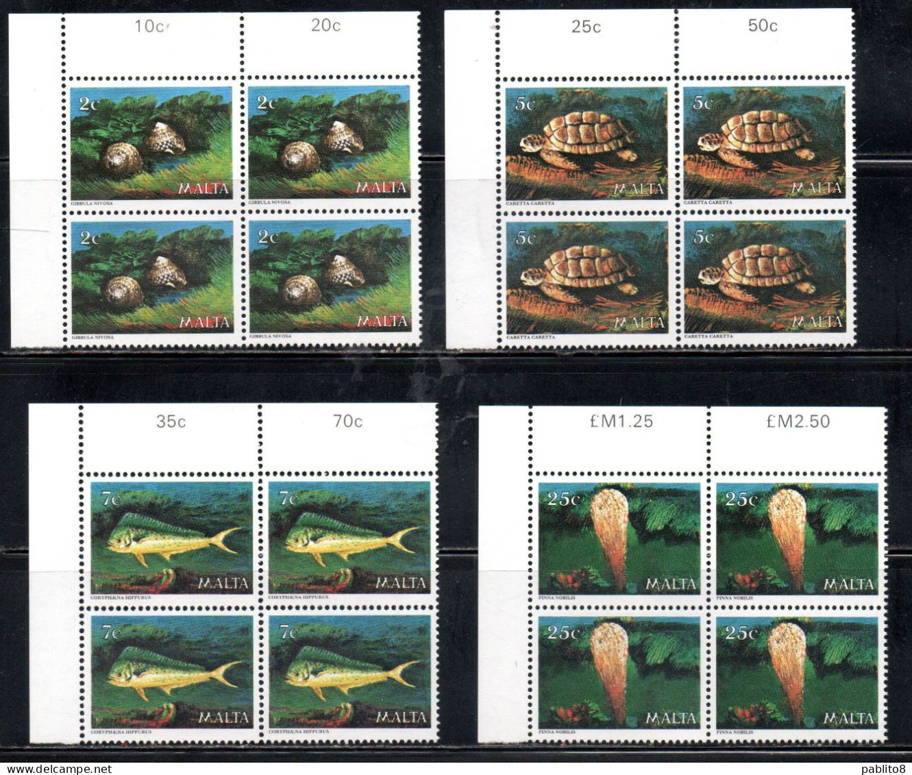 MALTA 1979 SEA FAUNA MARINA MARINE LIFE COMPLETE SET SERIE COMPLETA  BLOCK QUARTINA MNH - Malta