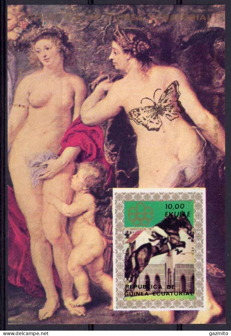 Guinea Equat. 1976, Art, Olympic Games In Montreal, Horse Race, Rubens, Overp. Butterfly, BF - Rubens