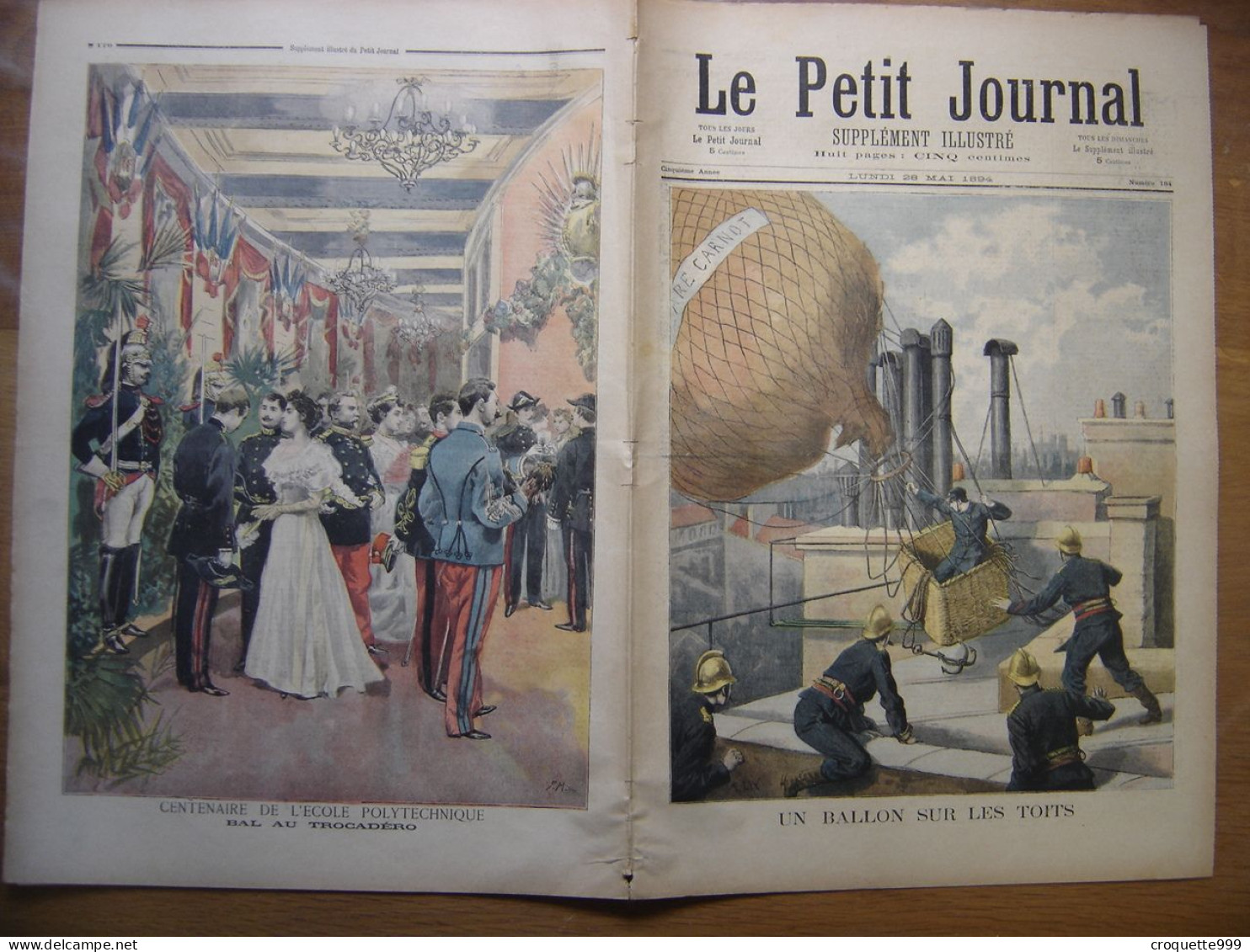 1894 LE PETIT JOURNAL 184 Un Ballon Sur Les Toits Bal Au Trocadéro - 1850 - 1899