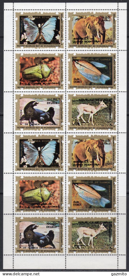 Guinea Equat. 1976, Animals, Butterfly, Elephant, Insect, Fishes, Sheetlet - Vlinders