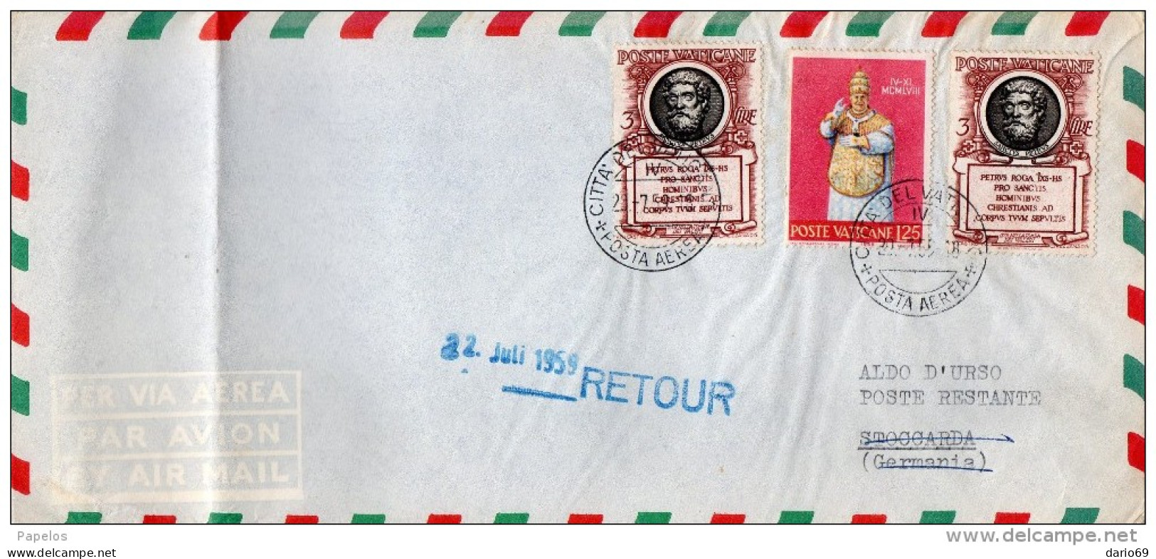 1959  LETTERA CON ANNULLO CITTÀ DEL VATICANO -  POSTA AEREA - Aéreo