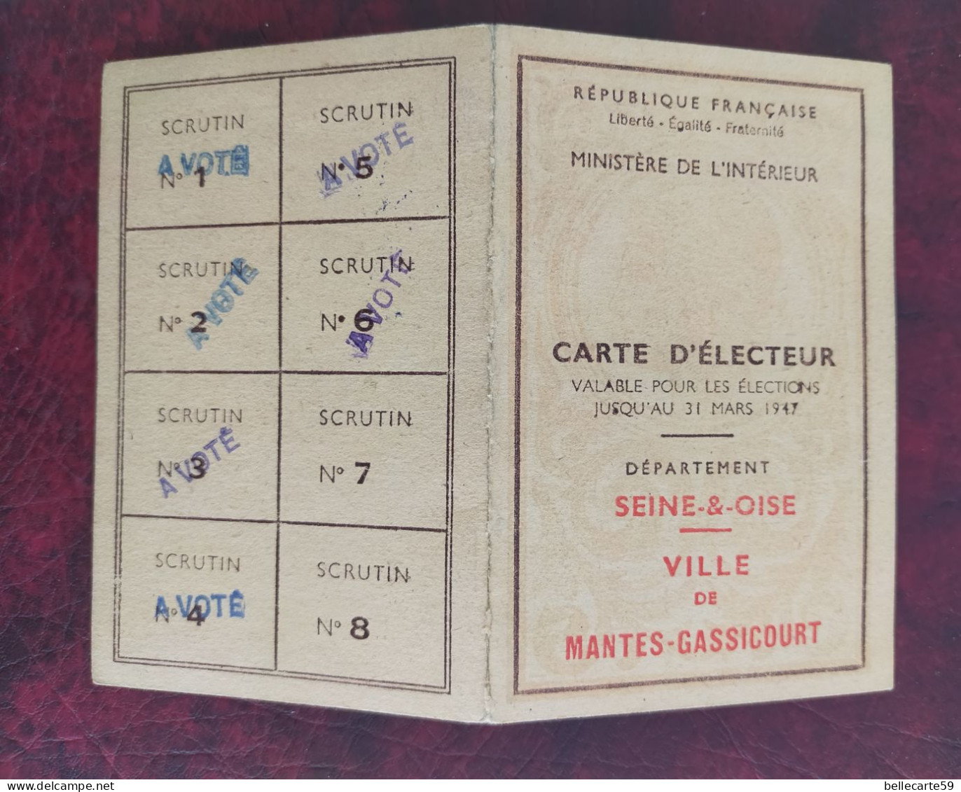 Carte D'électeur De La Ville De Mantes Gassicourt 1947 - Historical Documents