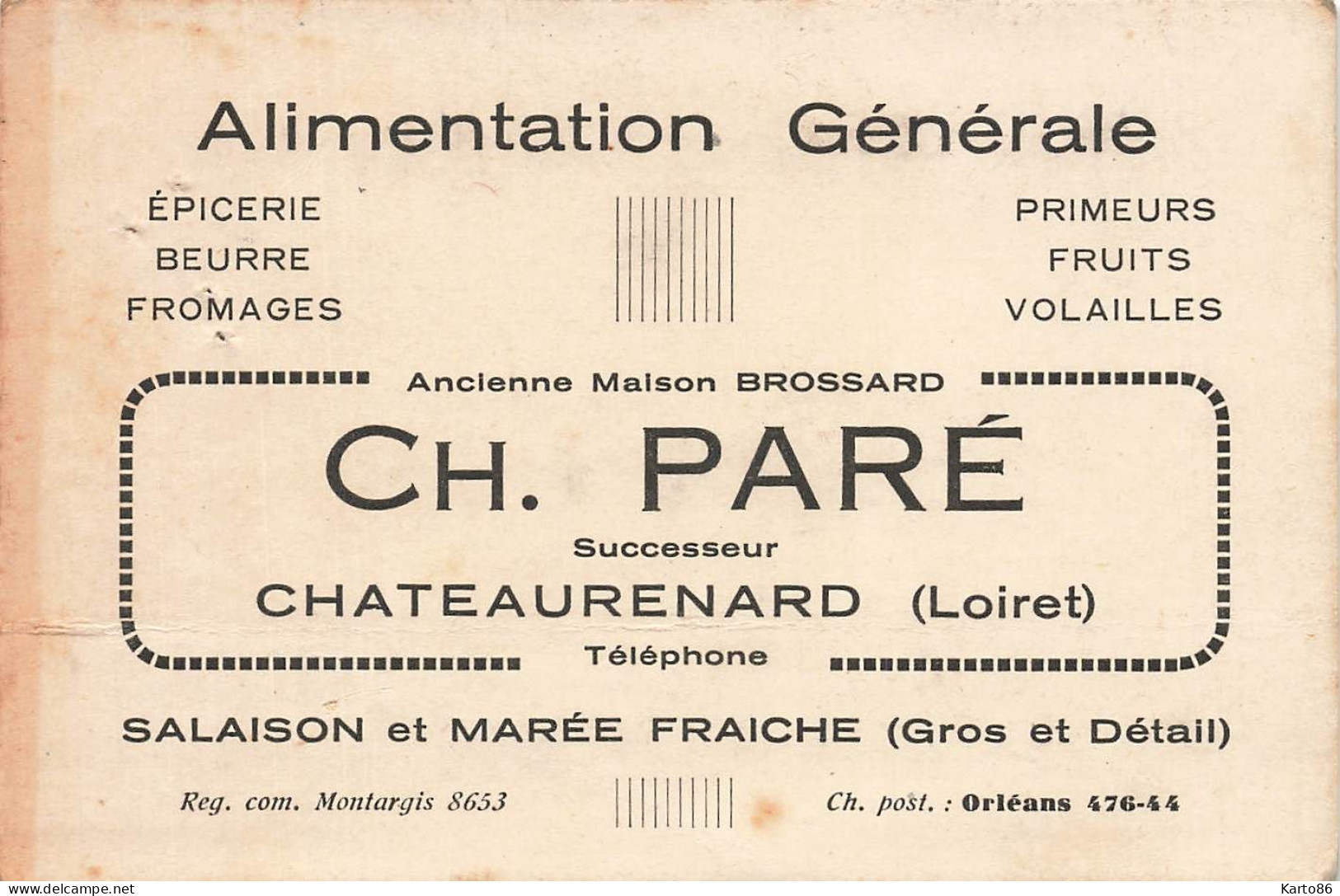 Chateaurenard * Alimentation Générale Ch. PARE , Ancienne Maison BROSSARD * Carte De Visite Ancienne Publicitaire - Altri & Non Classificati