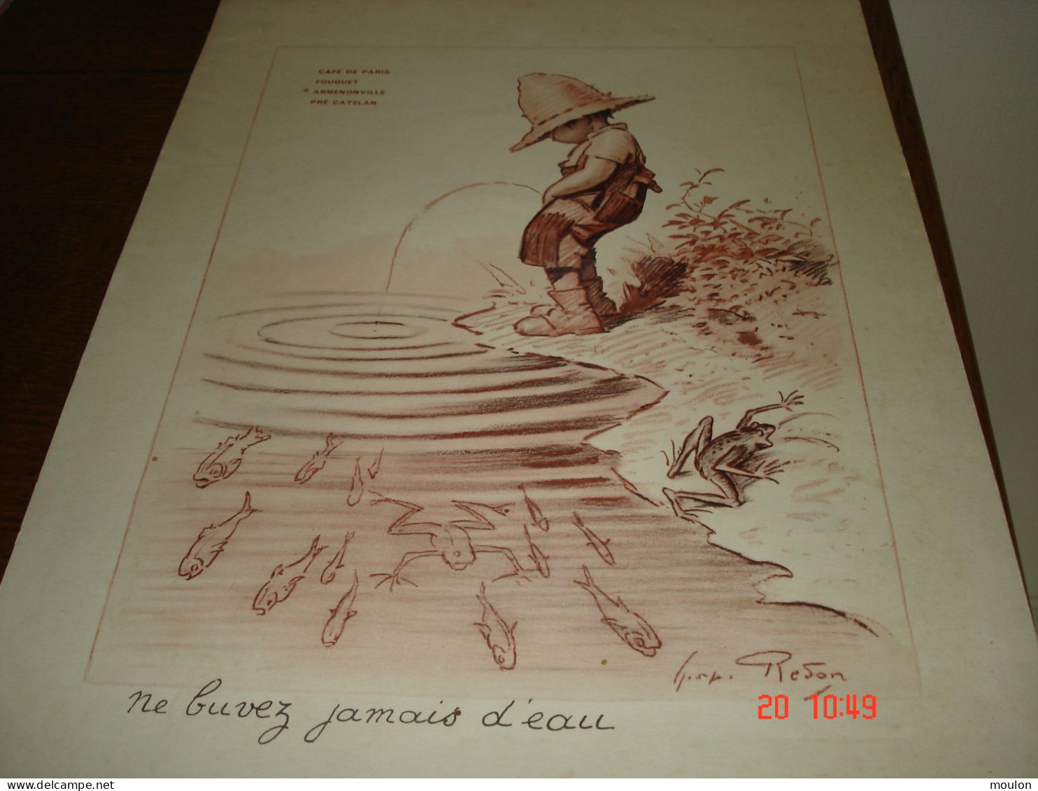 Menu Illustre  Par REDON Ne Buvez Jamais D'eau"" Pour Le Fouquet's Pre Catalan.. Cafe De Paris -(30 Cm/45cm)Epoque 1930- - Menükarten