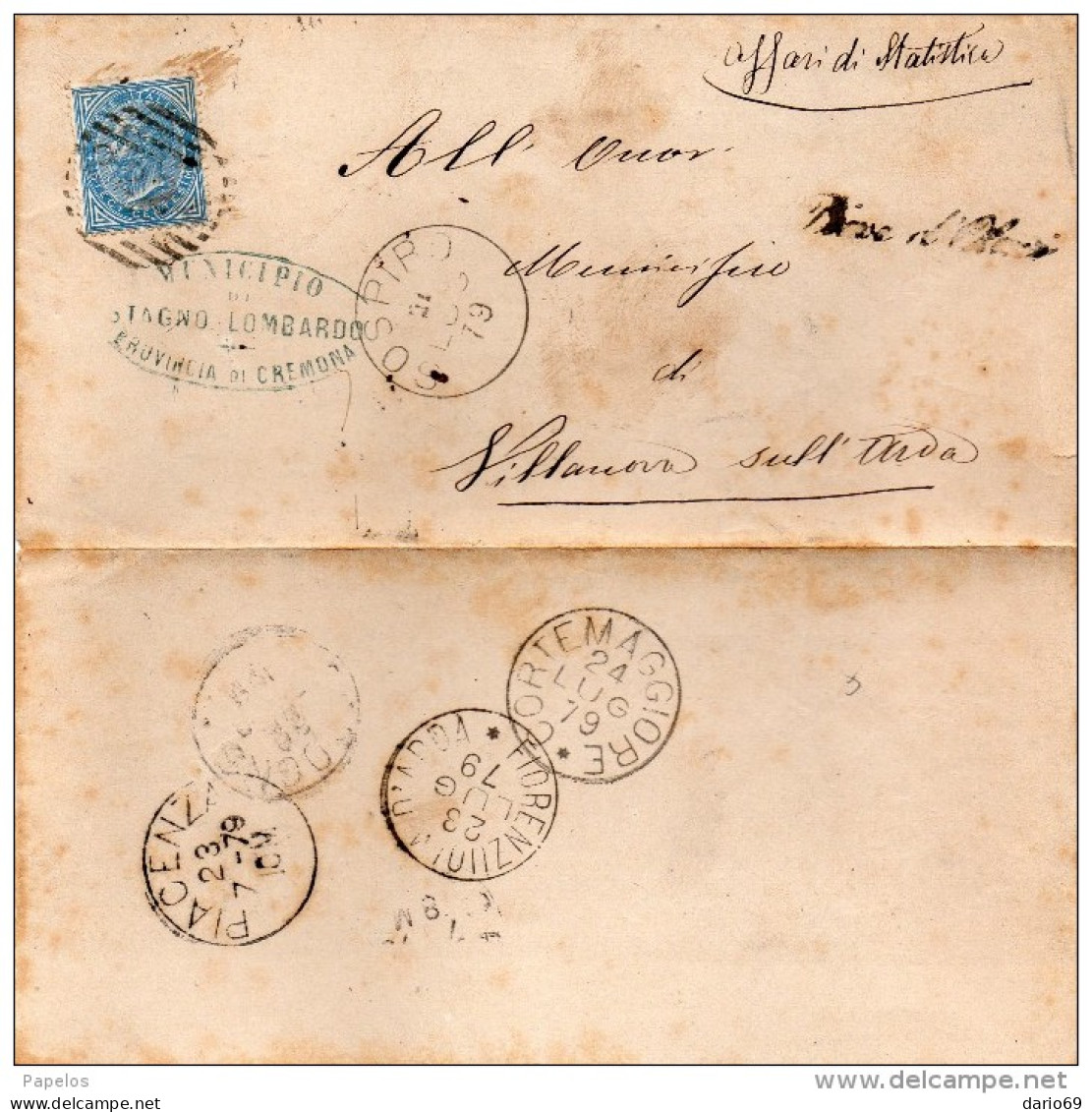 1879  LETTERA CON ANNULLO SOSPIRO CREMONA + IN CORSIVO - Marcophilie