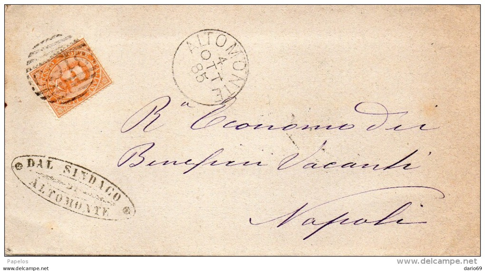 1885  LETTERA CON ANNULLO ALTOMONTE COSENZA - Marcophilie