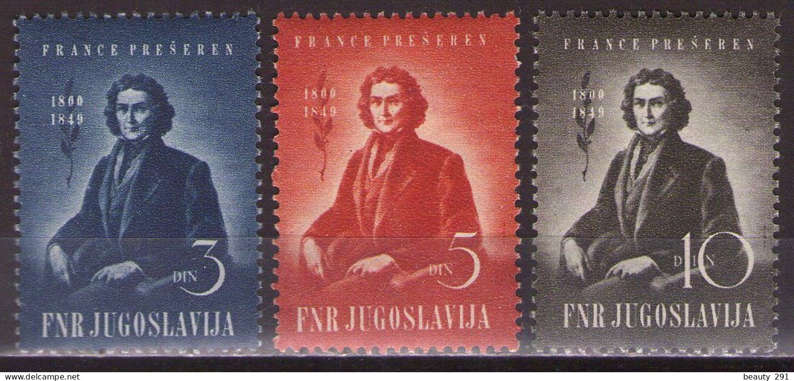 Yugoslavia 1949 France Presern, Mi 567-569 - MNH**VF - Unused Stamps