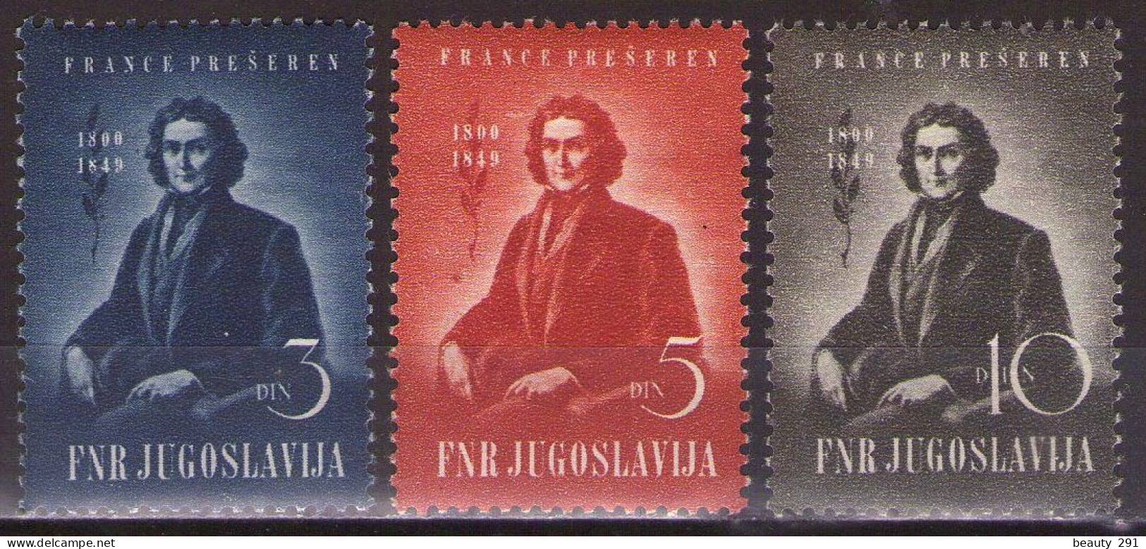 Yugoslavia 1949 France Presern, Mi 567-569 - MNH**VF - Unused Stamps