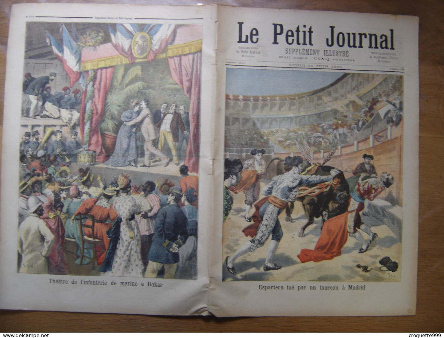 1894 LE PETIT JOURNAL 186 Espartero Tué Par Un Taureau à Madrid Infanterie Marine A Dakar - 1850 - 1899