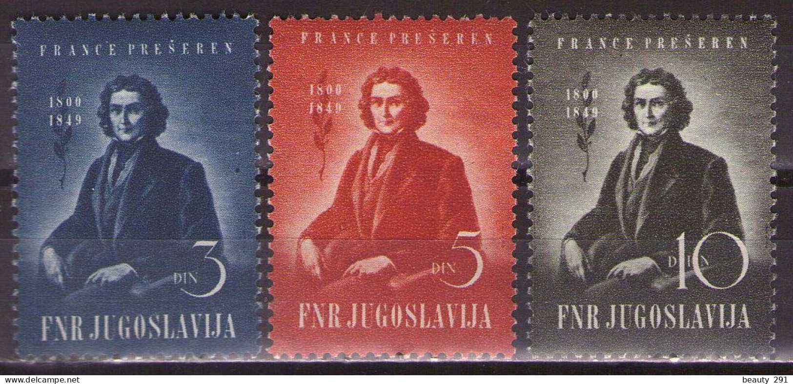 Yugoslavia 1949 France Presern, Mi 567-569 - MNH**VF - Unused Stamps