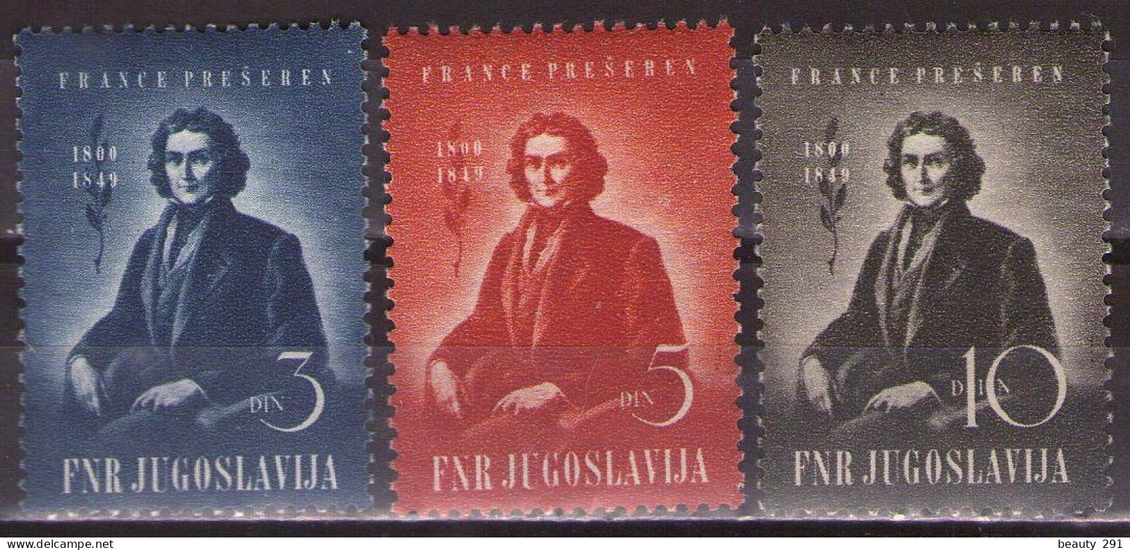 Yugoslavia 1949 France Presern, Mi 567-569 - MNH**VF - Nuovi