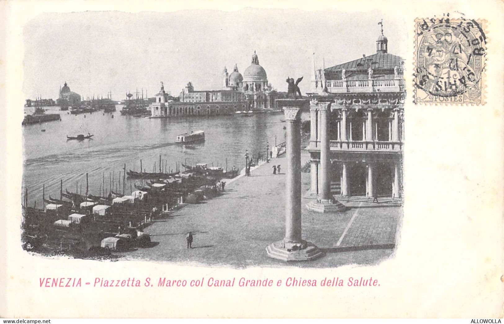 26723 " VENEZIA-PIAZZETTA S. MARCO COL CANAL GRANDE E CHIESA DELLA SALUTE " PANORAMA-VERA FOTO-CART. POST. SPED.1903 - Venezia