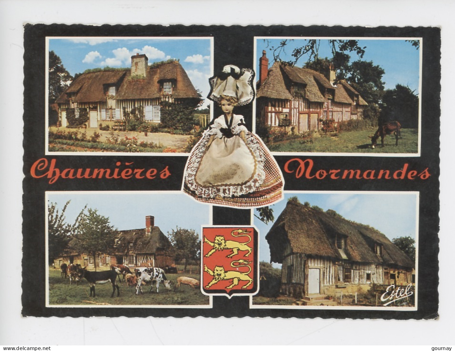 Chaumières Normandes  (cp Vierge N°10/534 Estel) Blason Multivues Poupée Folklore Vache - Haute-Normandie