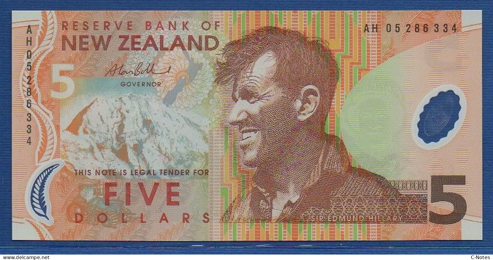 NEW ZEALAND  - P.185b – 5 Dollars 2005 UNC, S/n AH05 286334 - Neuseeland
