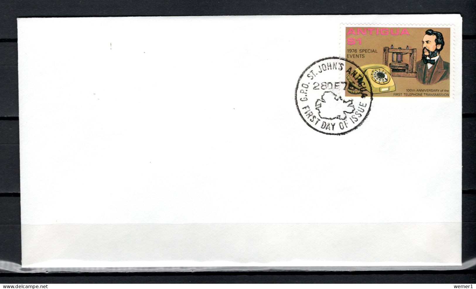 Antigua 1976 Space, Telephone Centenary Stamp On FDC - Nordamerika