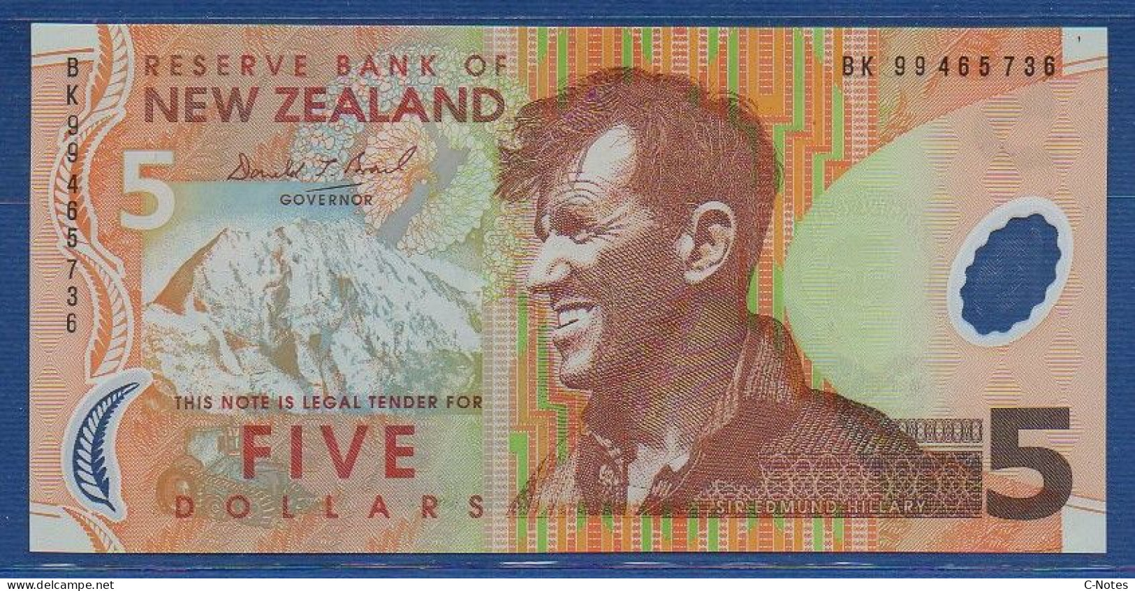 NEW ZEALAND  - P.185a – 5 Dollars 1999 UNC, S/n BK99 465736 - Nueva Zelandía