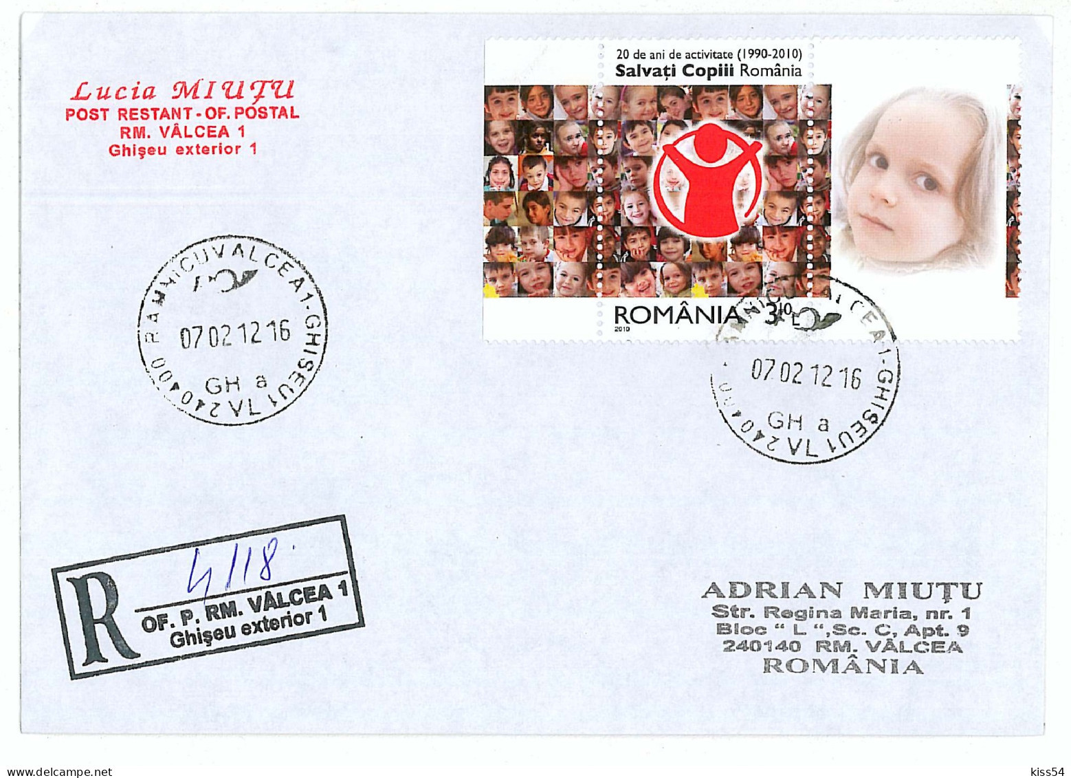 NCP 24 - 4118-a SAVE THE CHILDREN, Romania - Registered, Stamp With Vignette & TABS - 2012 - Autres & Non Classés