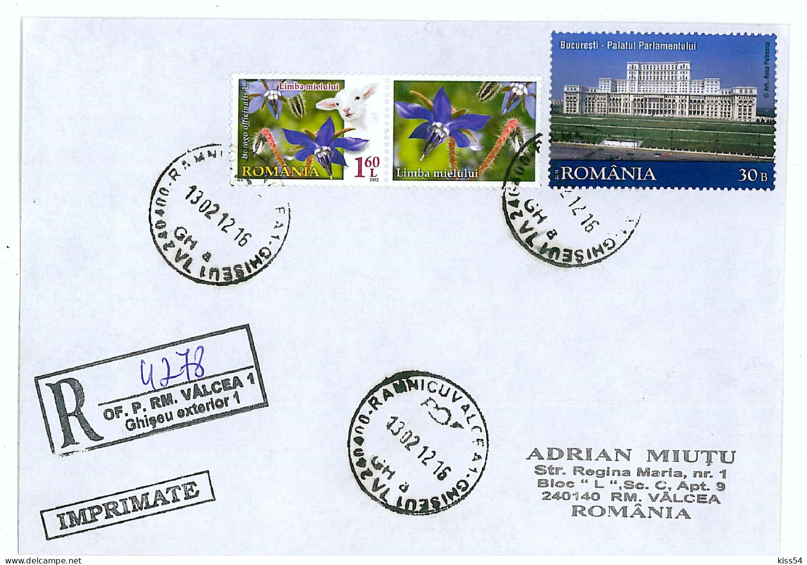 NCP 24 - 4278-a Flowers & BILLY GOAT, Romania - Registered, Stamp With Vignette - 2012 - Otros & Sin Clasificación