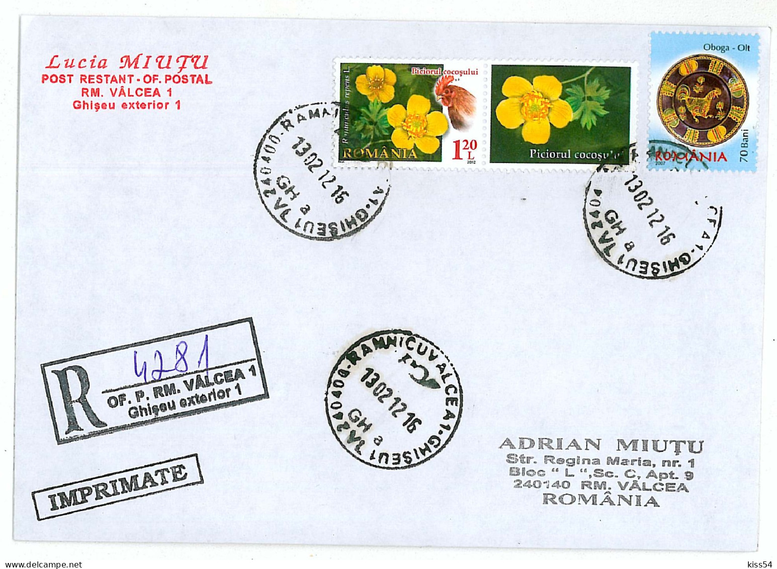 NCP 24 - 4281-a COCK, Romania - Registered, Stamp With Vignette - 2012 - Hoendervogels & Fazanten