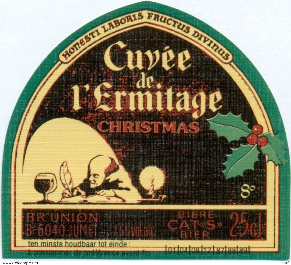 Oud Etiket Bier Cuvée De L'Ermitage Christmas - Brouwerij / Brasserie Union Te Jumet - Beer