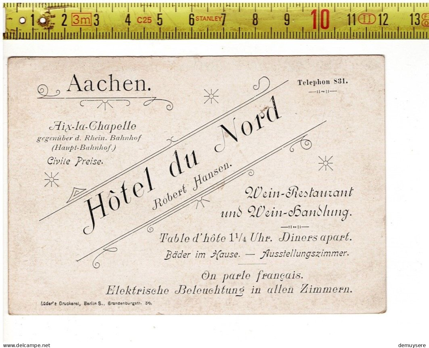 67970 - DRESDEN DIE ALTE ELBBRUCKE - AACHEN HOTEL DU NORD - Publicité