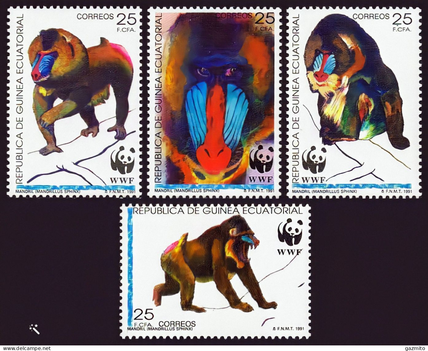 Guinea Equat. 1991, Wwf, Baboons, 4val - Singes