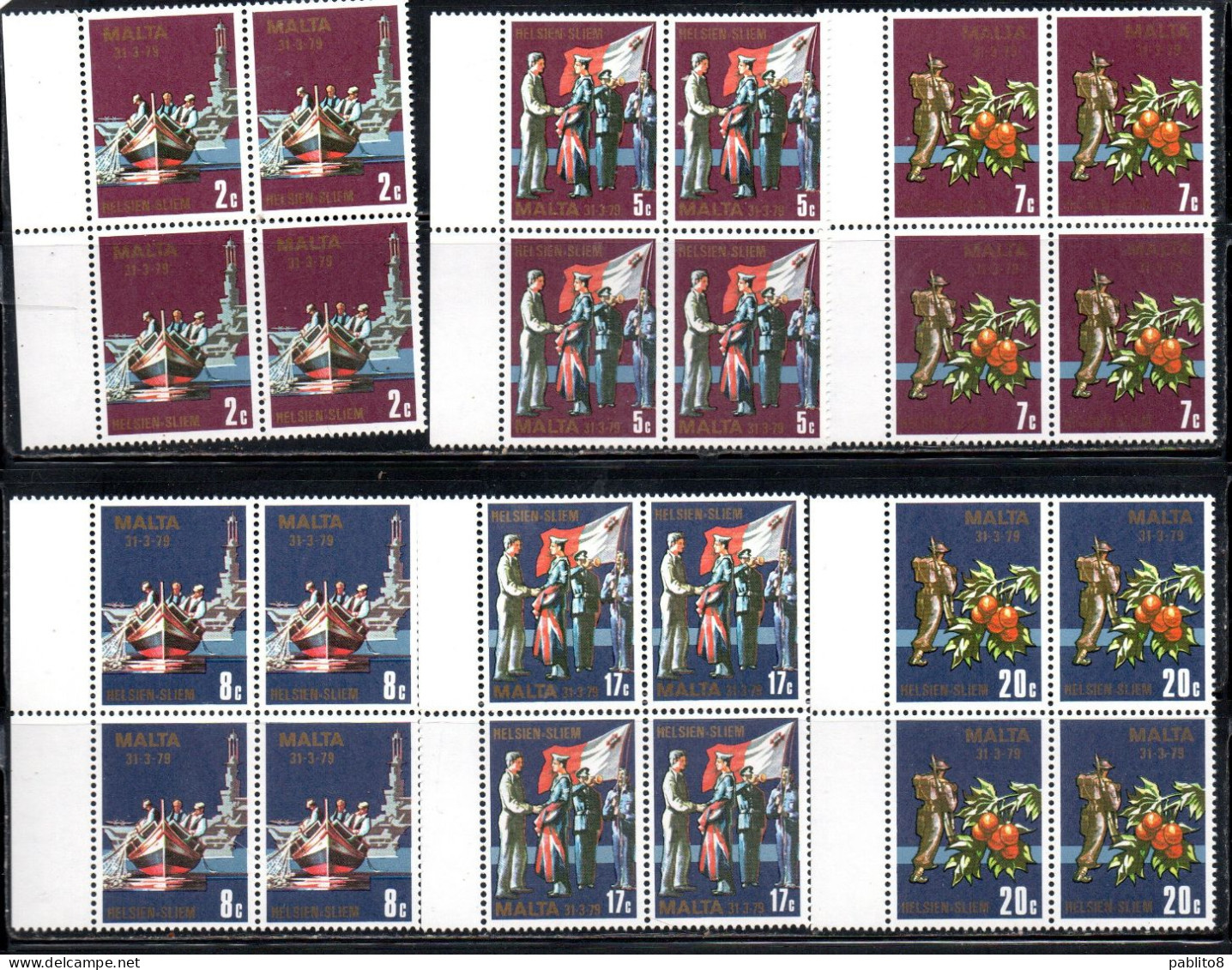 MALTA 1979 END OF MILITARY FACILITIES AGREEMENT WITH GREAT BRITAIN  COMPLETE SET SERIE COMPLETA BLOCK QUARTINA MNH - Malte