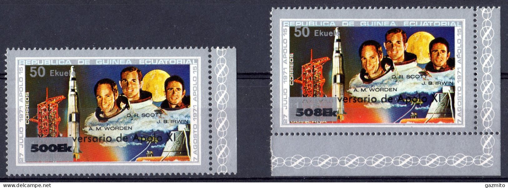 Guinea Equat. 1980, Space, 10th Apollo XV, Overp. With Error 508EK, 2val - Oddities On Stamps