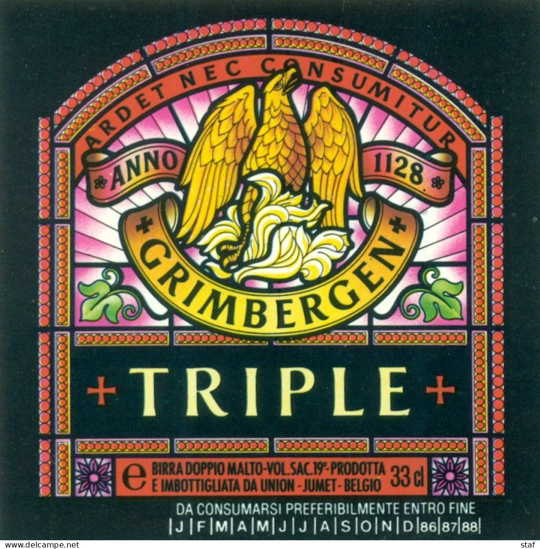 Oud Etiket Bier Grimbergen Triple - Brouwerij / Brasserie Union Te Jumet - Beer