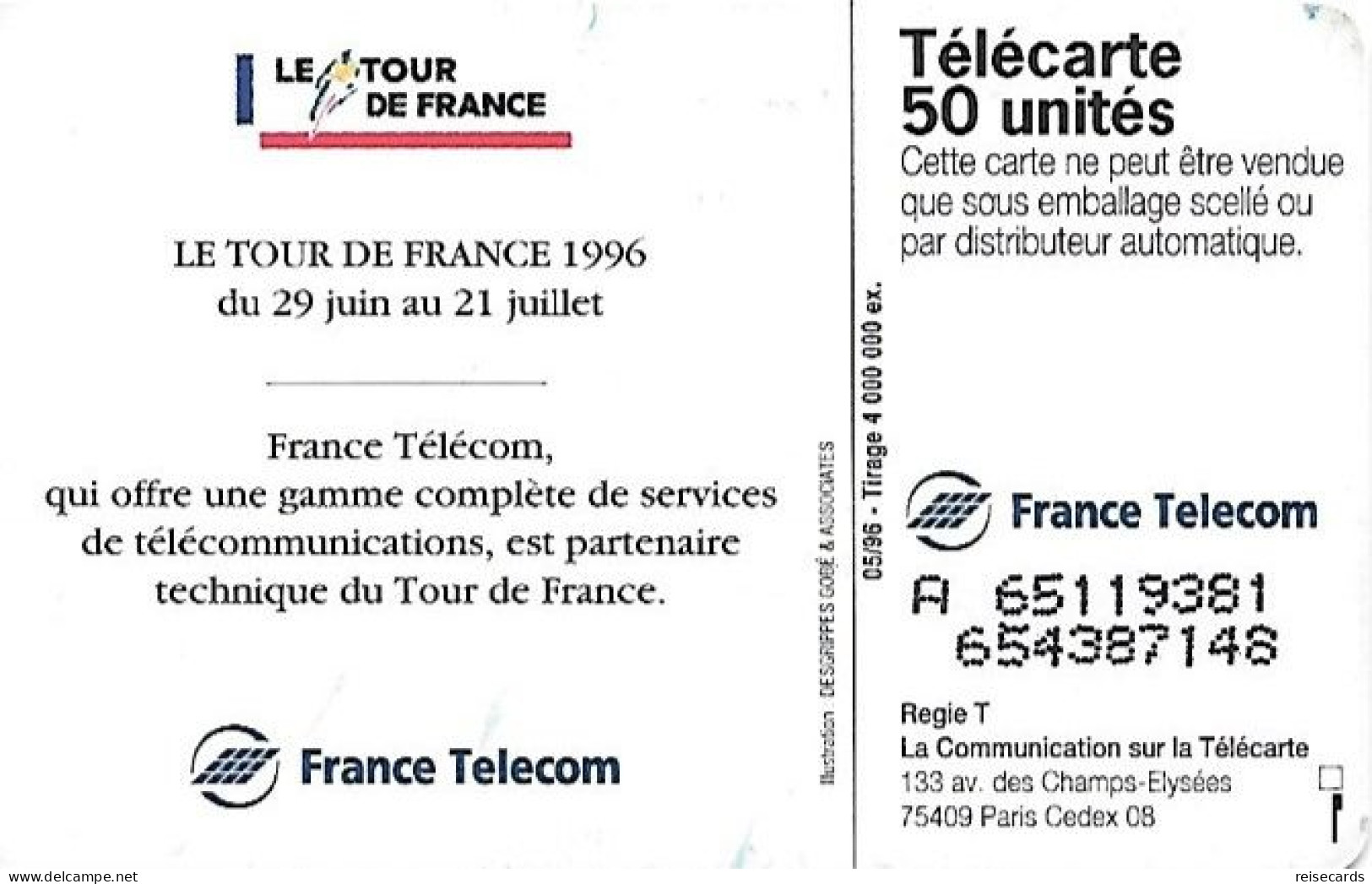 France: France Telecom 05/96 F653 JD Tour De France 96 - 1996