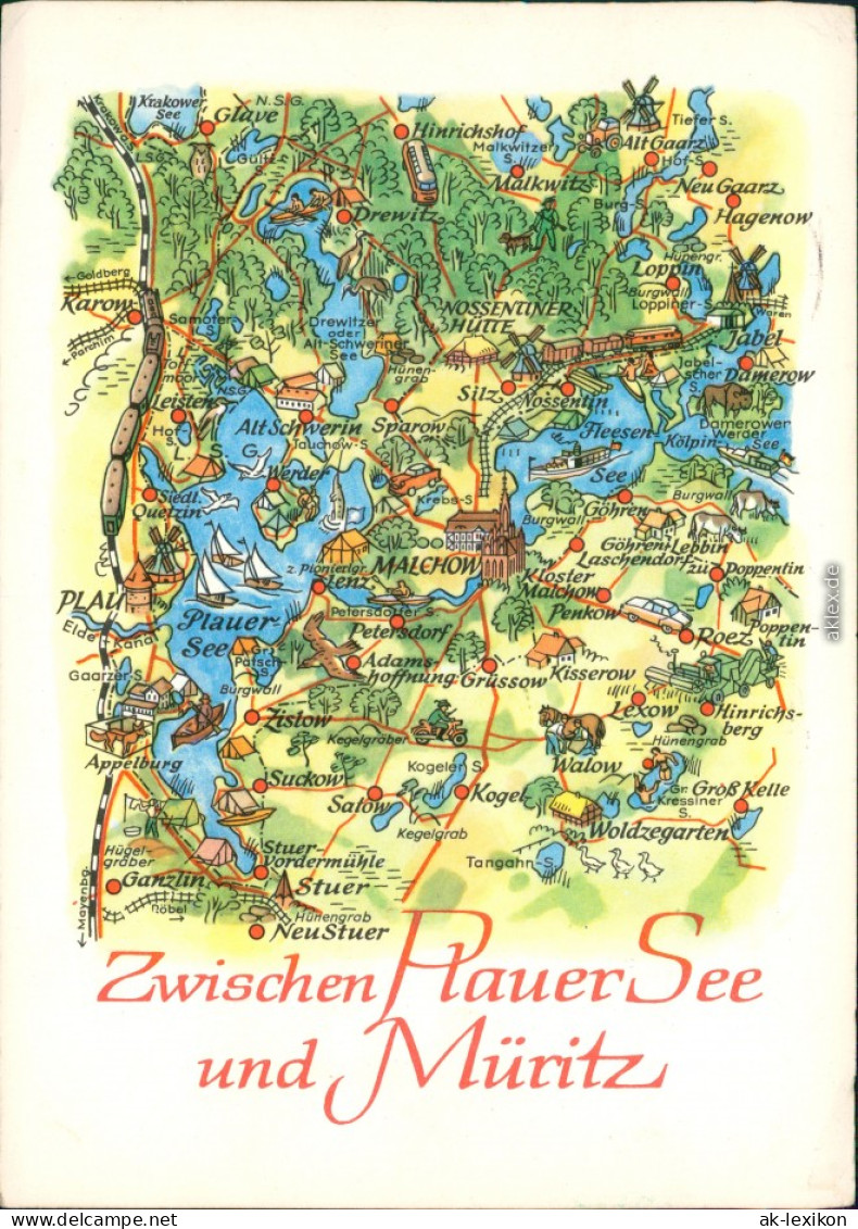 Malchow (Mecklenburg) Zwischen Plauer See Und Müritz - Einfache Landkarte 1975 - Altri & Non Classificati