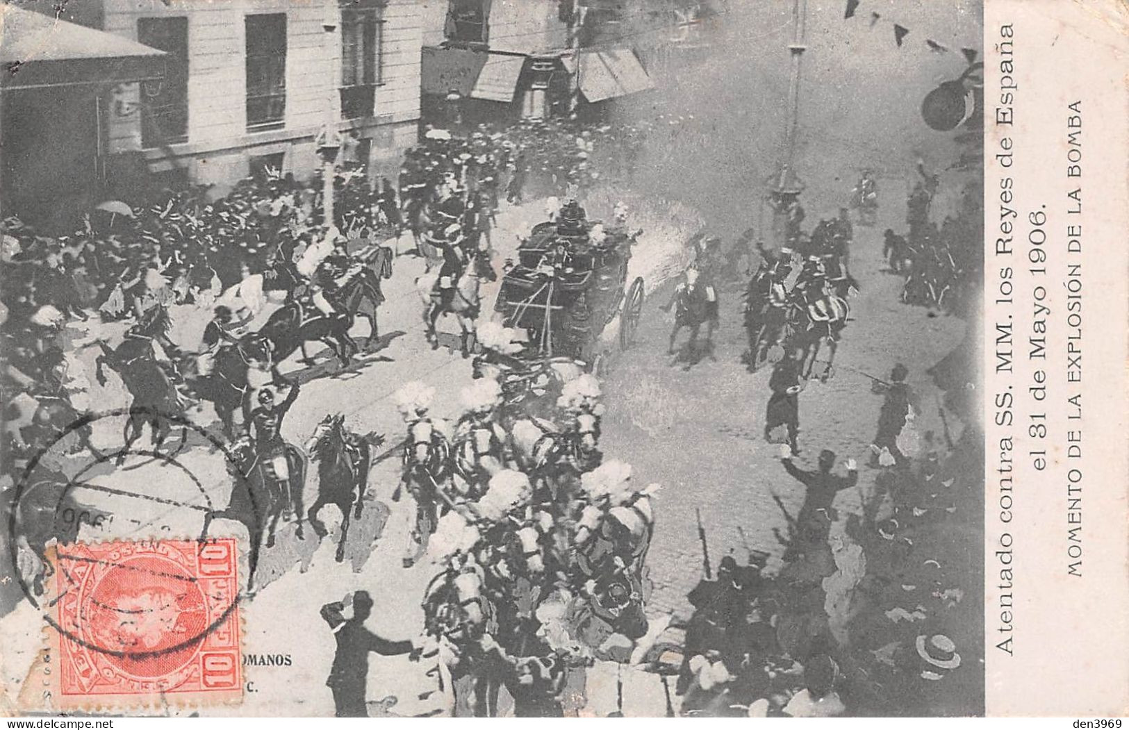 Espagne - MADRID - Atentado Contra Los Reyes De Espana 31 De Mayo 1906, Momento Explosion De La Bomba - Voyagé (2 Scans) - Madrid