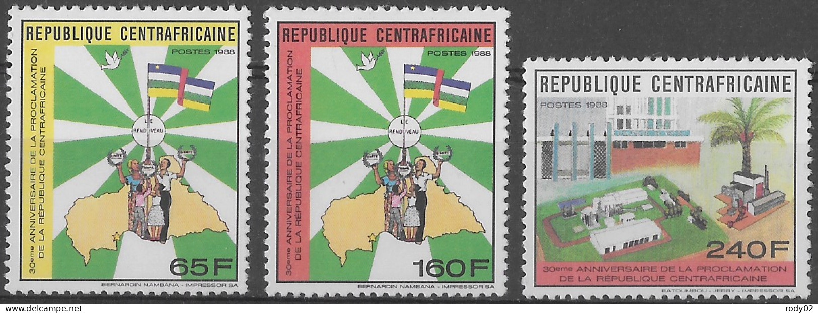 CENTRAFRIQUE - 30EME ANNIVERSAIRE DE LA PROCLAMATION DE LA REPUBLIQUE - N° 798D A 798F - NEUF** MNH - Centrafricaine (République)