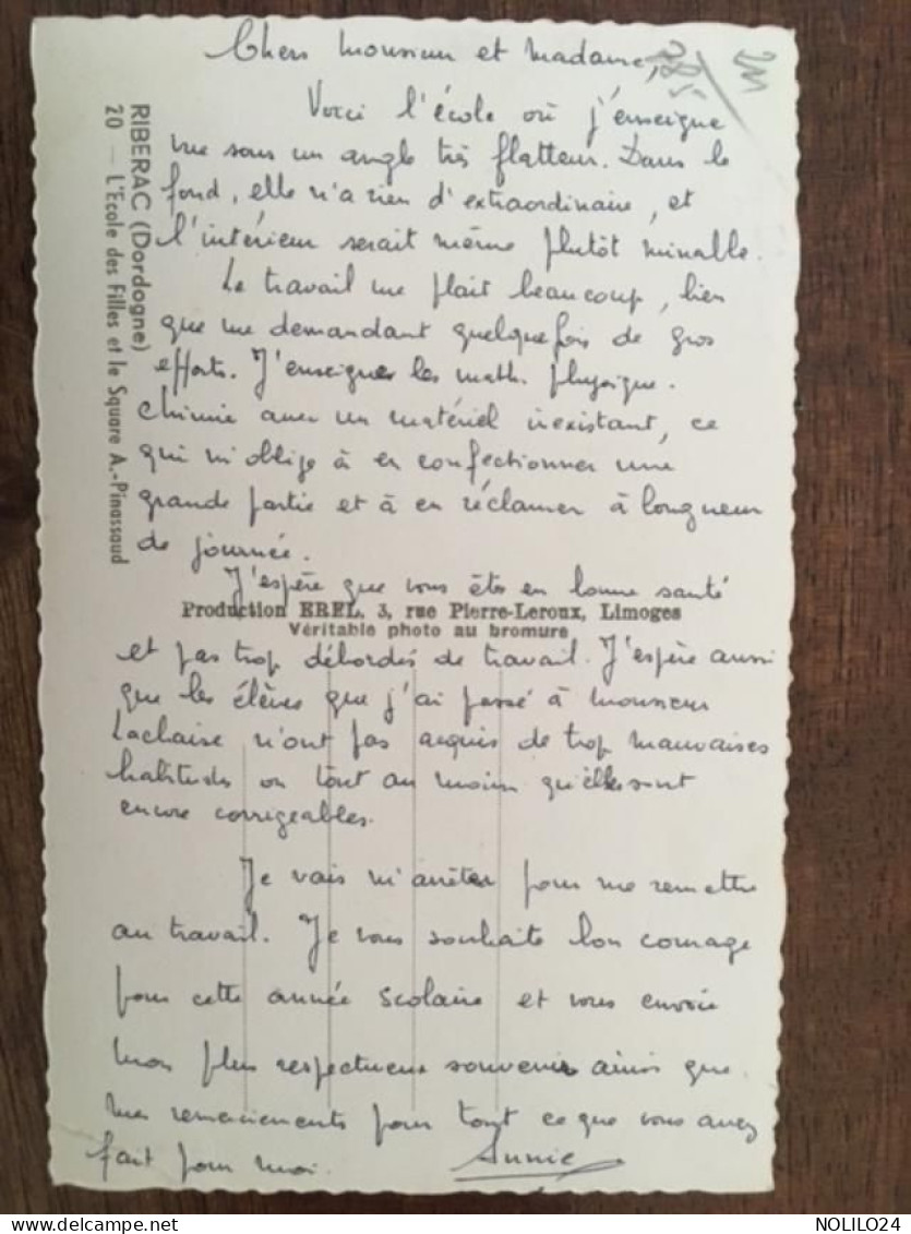 Cpsm 24 Dordogne, Ribérac,L'école Des Filles Et Le Square A.Pinassaud, éd Erel, écrite Année? - Riberac