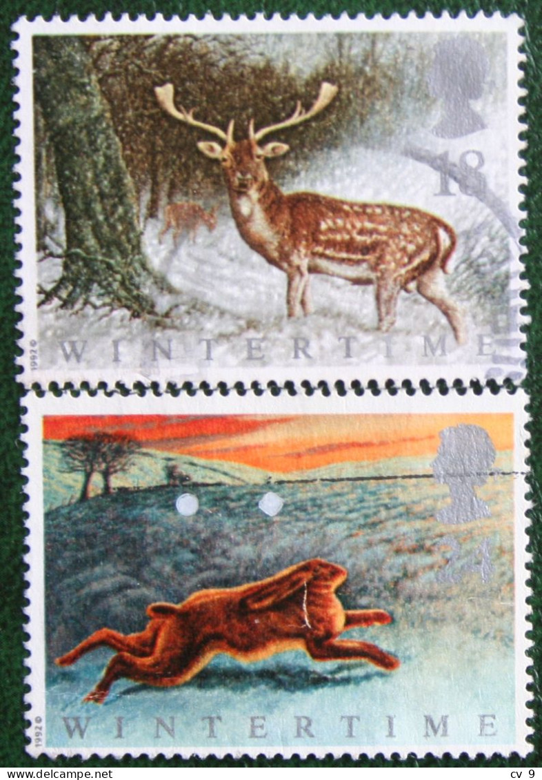 Animals In Winter Dear Fox Hare Bird (Mi 1372-1373) 1992 Used Gebruikt Oblitere ENGLAND GRANDE-BRETAGNE GB GREAT BRITAIN - Oblitérés