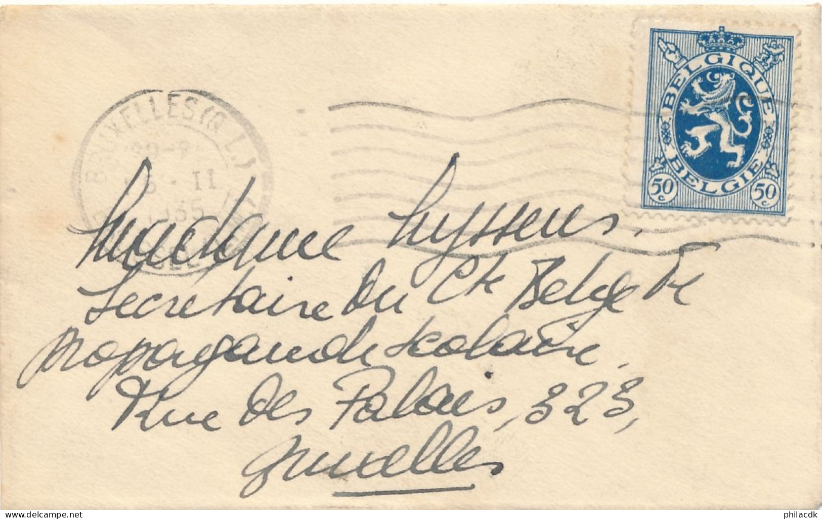 BELGIQUE - TIMBRE SUR ENVELOPPE OBLITEREE AVEC CAD BRUXELLES DU 15 FEVRIER 1935 POUR BRUXELLES - Storia Postale