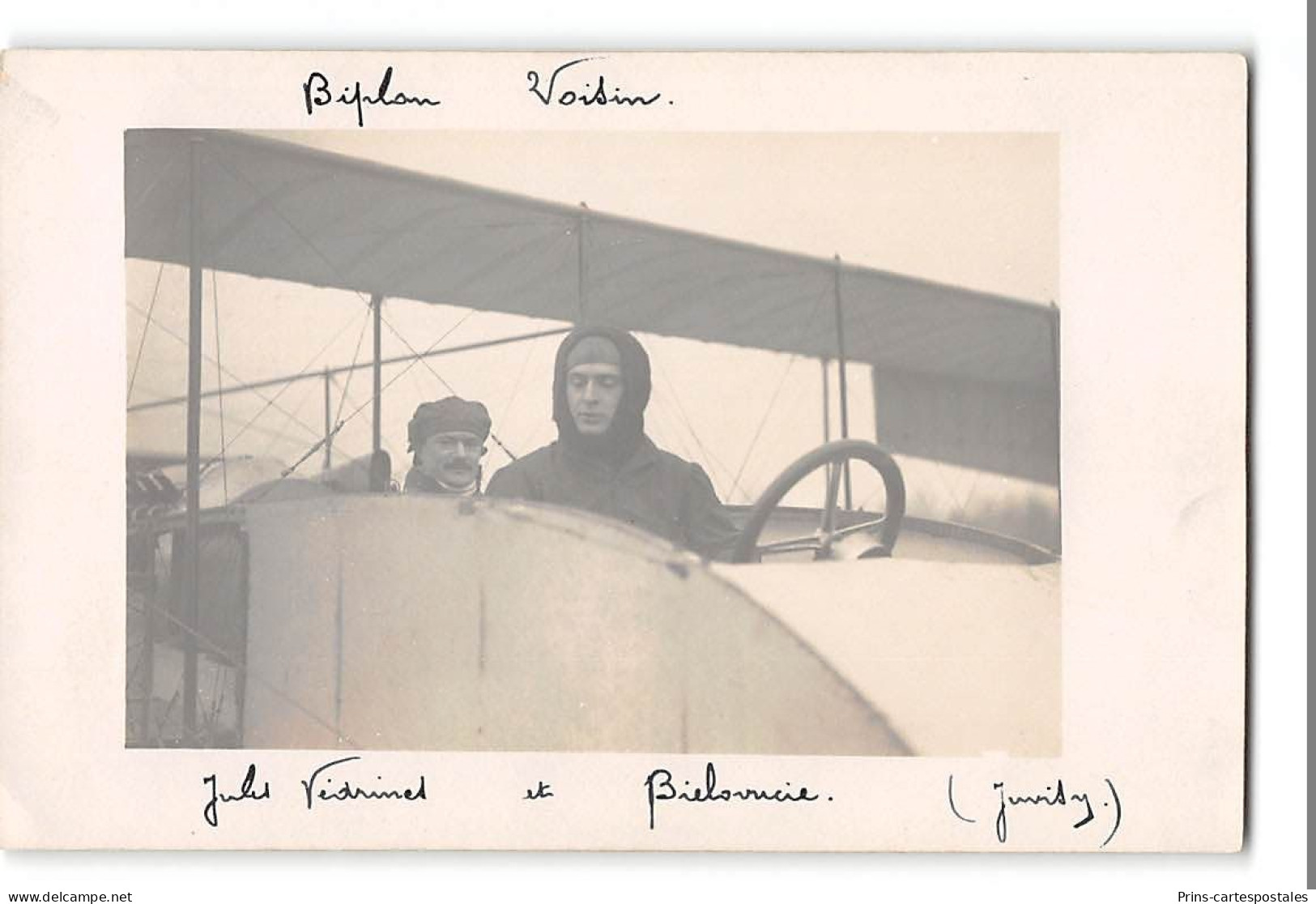 CPA 91 Juvisy Carte Photo Le Biplan Voisin Avec Jules Vedrines Et Bielovucic - Photographe G . Printamp - Airmen, Fliers