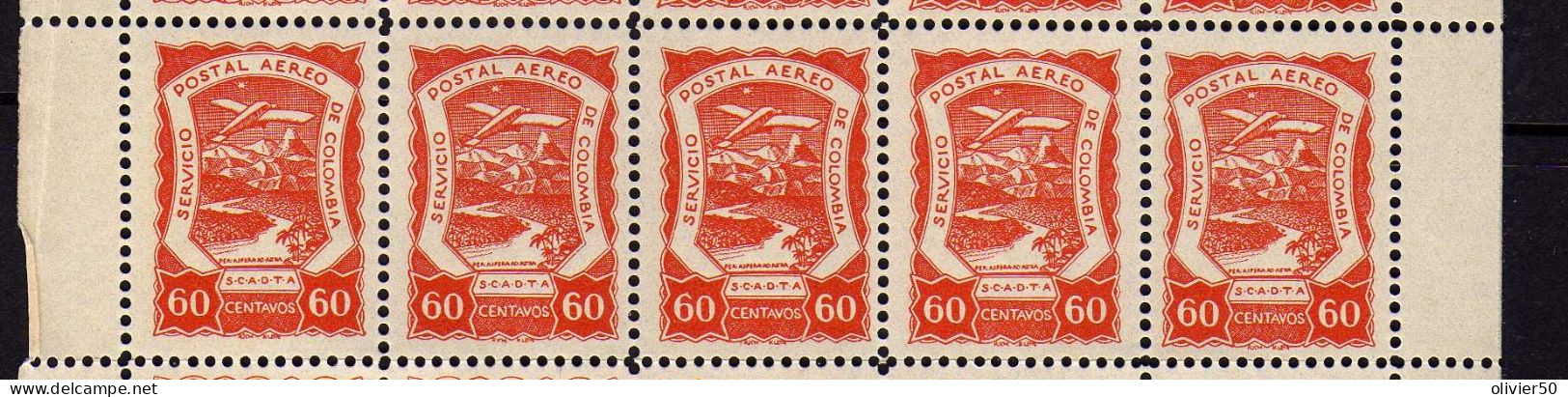 Colombie - (1921-23) -  P A  60 C. Avion En Vol - Paysage - S.C.A.D.T.A. Neufs* - Bande De 5 Ex. - Colombia