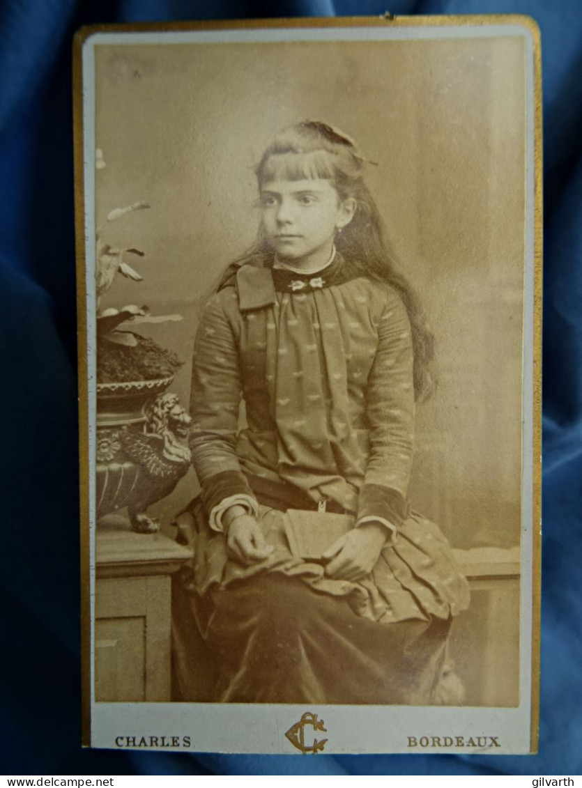 Photo Cdv Charles, Bordeaux - Fillette Aux Cheveux Lachés Ca 1890 L678 - Old (before 1900)