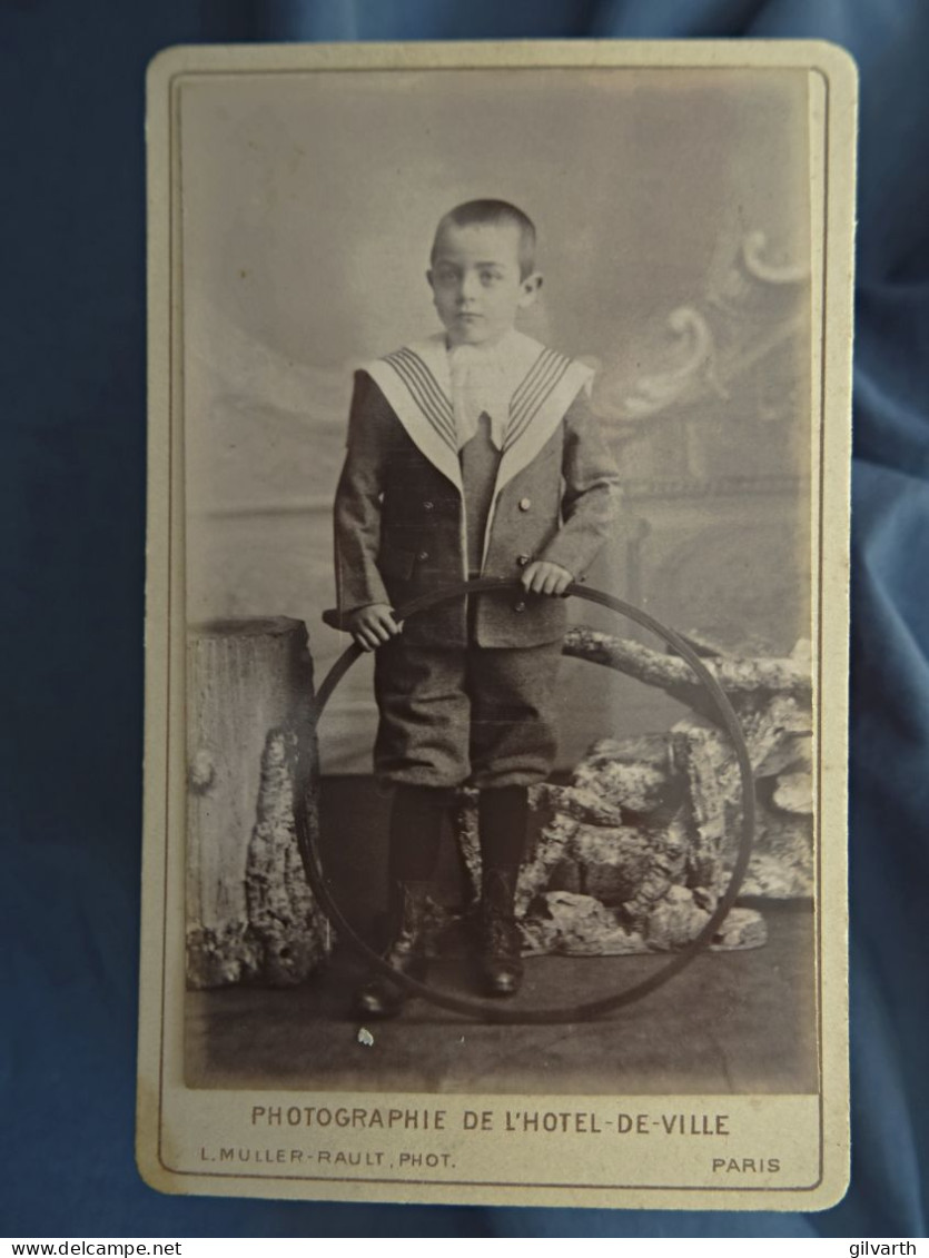 Photo Cdv L. Muller Rault à Paris - Petit Garçon En Col Marin, Cerceau à La Main, Ca 1890 L431 - Old (before 1900)