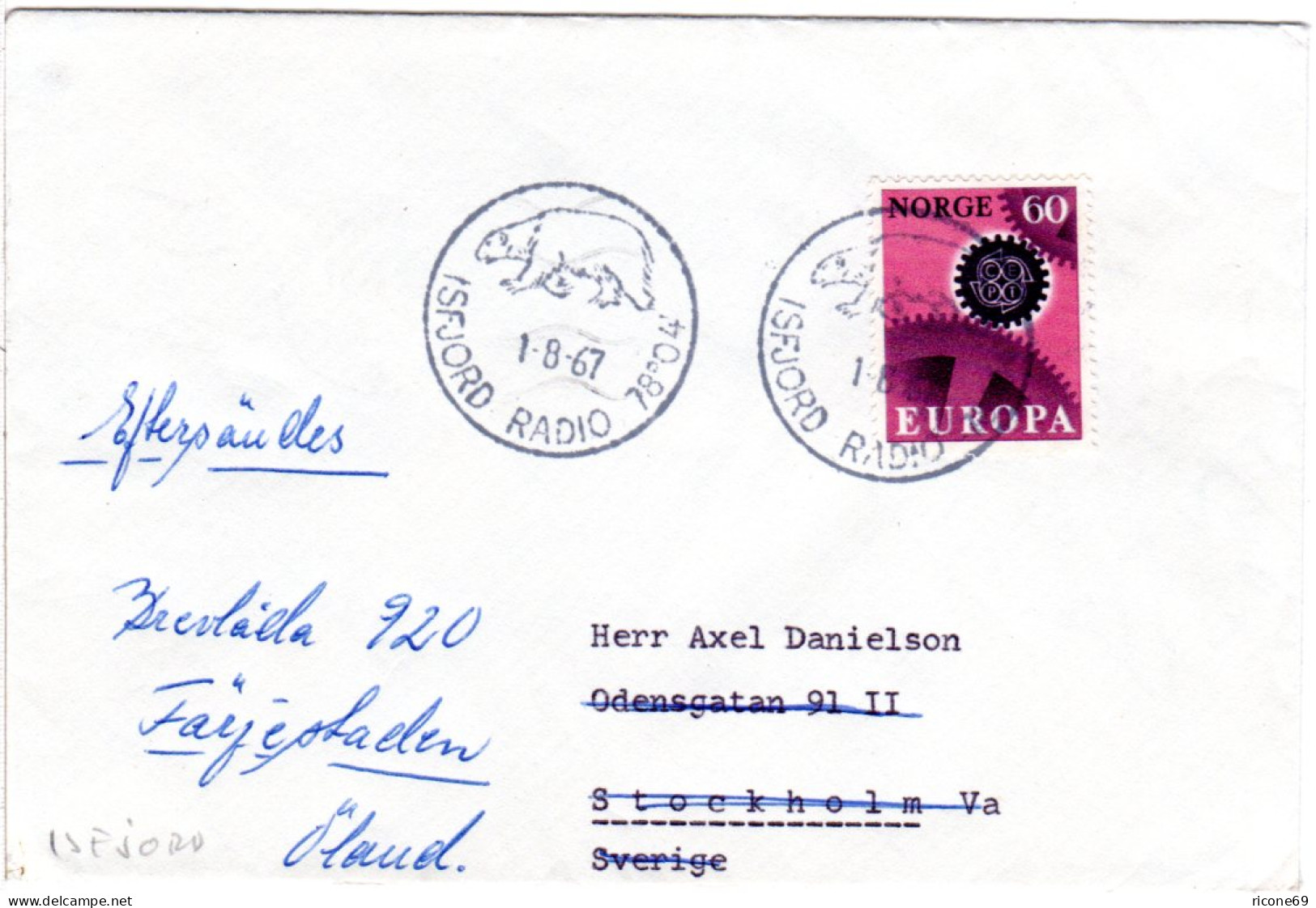 Norwegen 1967, 60 öre Auf Polar Brief M. Stpl. ISFJORD RADIO M. Eisbär - Otros & Sin Clasificación