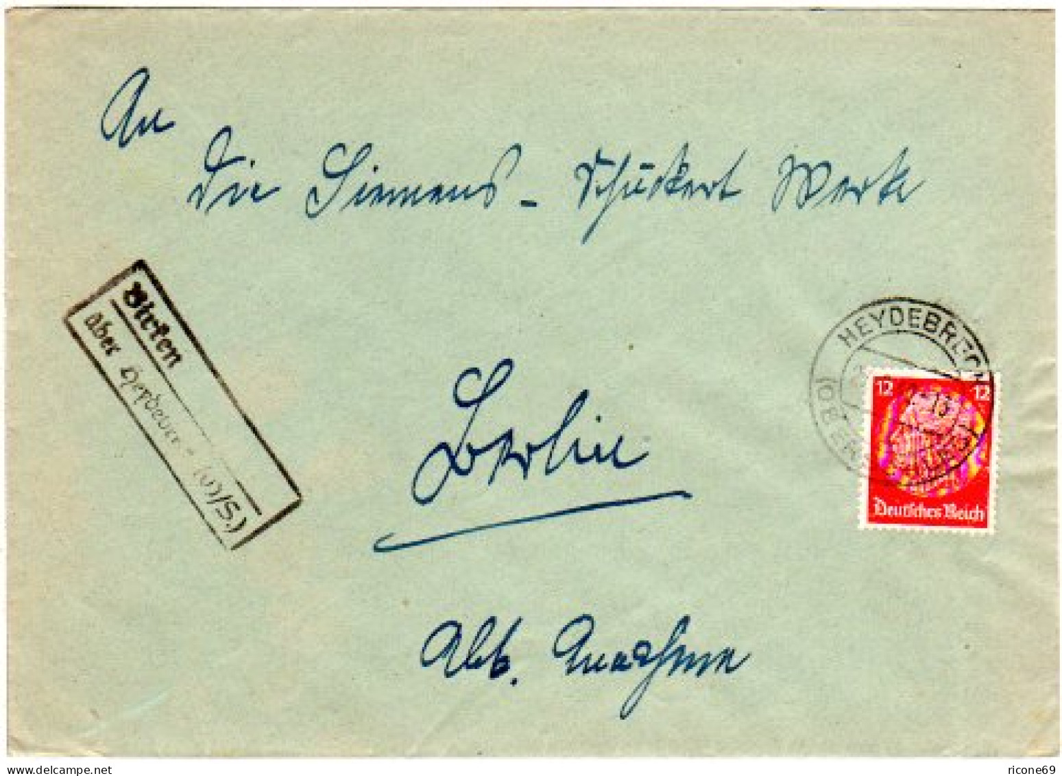 DR 1940, Landpost Stpl. BIRKEN über Heydebreck Auf Brief M. 12 Pf.  - Lettres & Documents