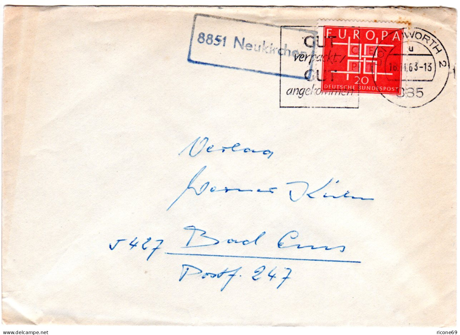 BRD 1963, Landpost Stpl. 8851 NEUKIRCHEN Auf Brief M. 20 Pf.  - Collections