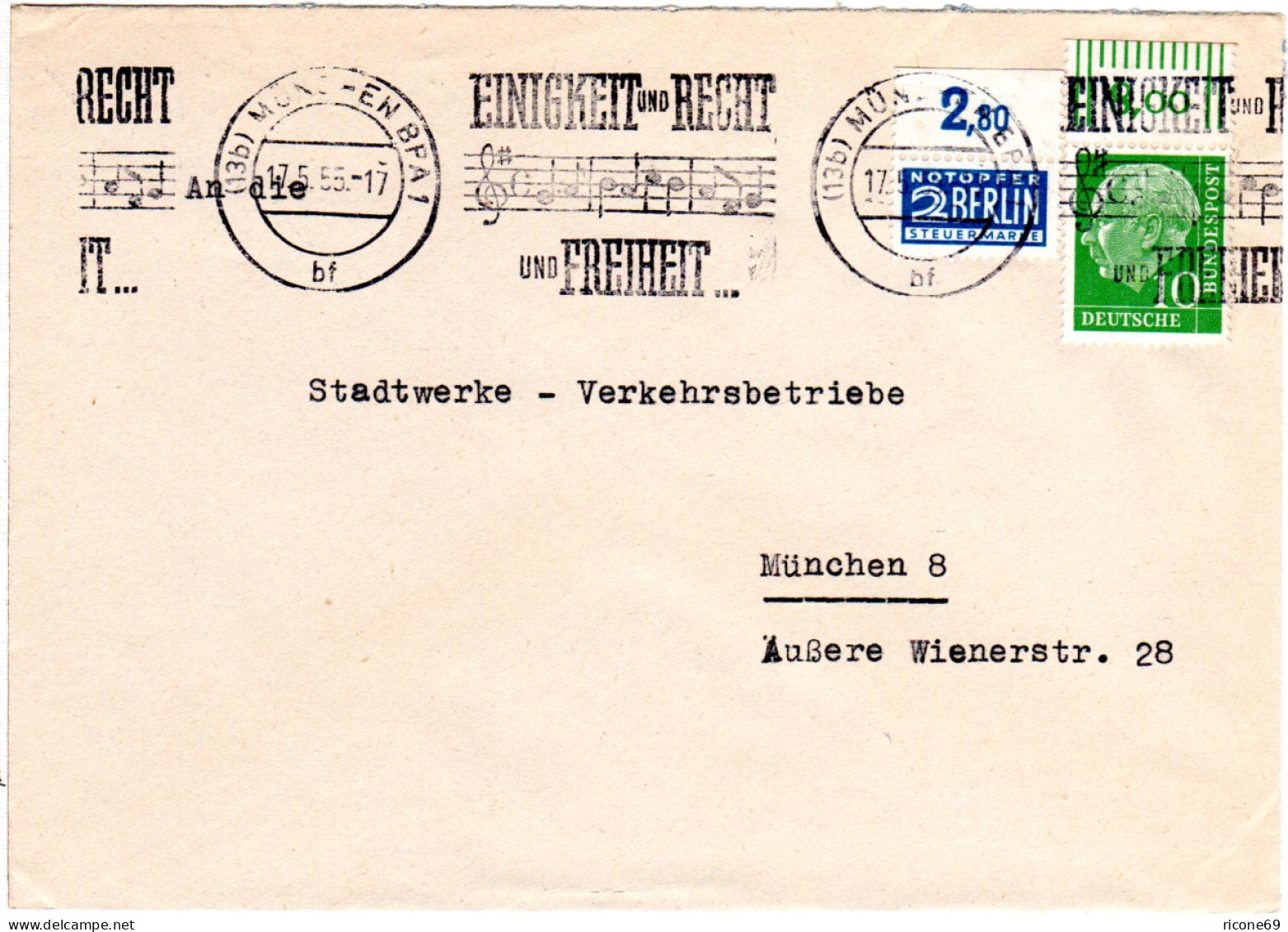 BRD 1955, Politik Propaganda Maschinen Stempel Auf Brief V. München - Sonstige & Ohne Zuordnung