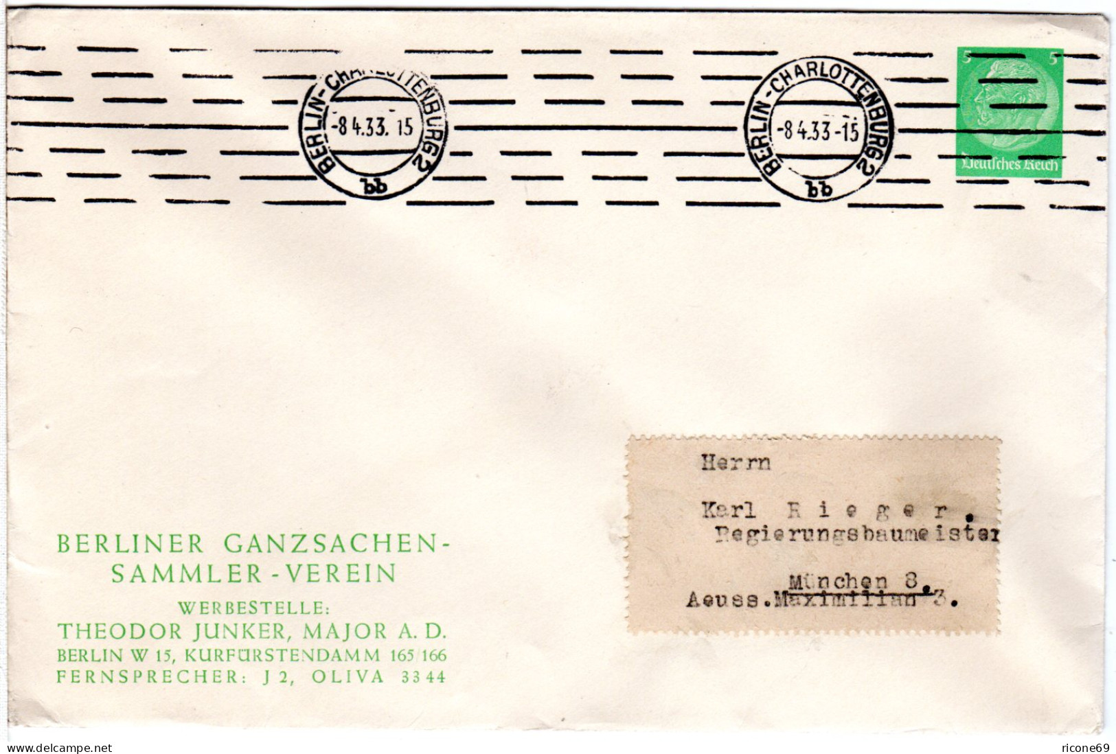 DR, Gebr. 5 Pf. Privatganzsache Umschlag Berliner Ganzsachen-Sammler-Verein - Other & Unclassified