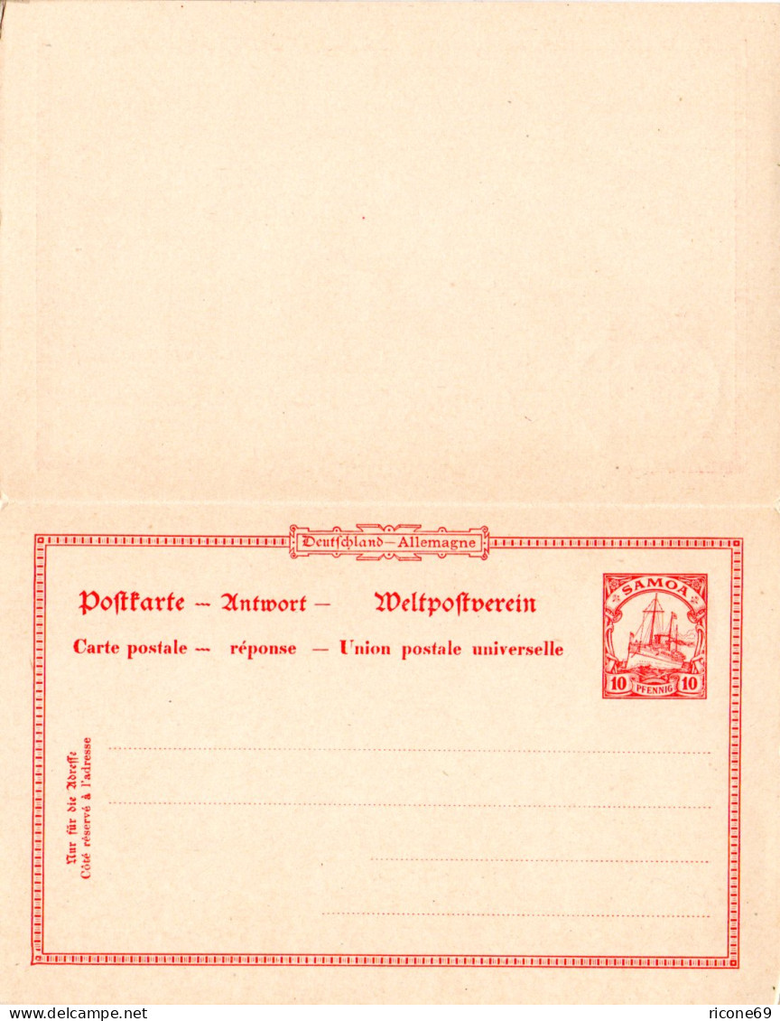 Samoa P8, 10+10 Pf. Doppelkarte Blanco Gestempelt APIA. (Michel Gebr. 200.-) - Samoa