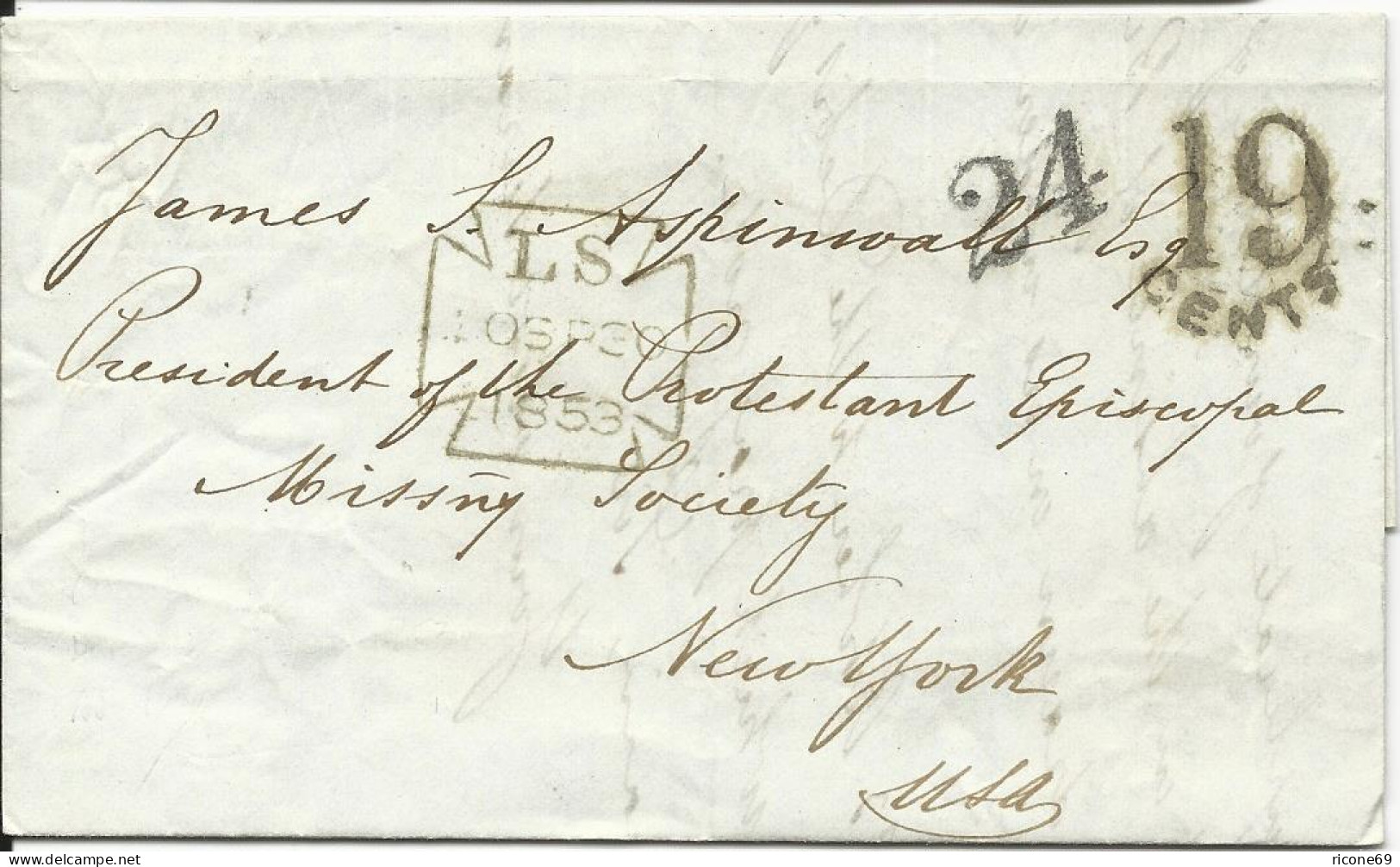 GB 1853, Transatlantik Brief V. London N. New York M. 2 Porto Stempeln - Sonstige & Ohne Zuordnung