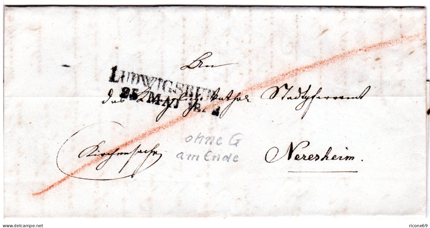 Württemberg 1842, L2 LUDWIGSBURG (ohne "G") Auf Kirchensache Brief N. Neresheim. - Prephilately