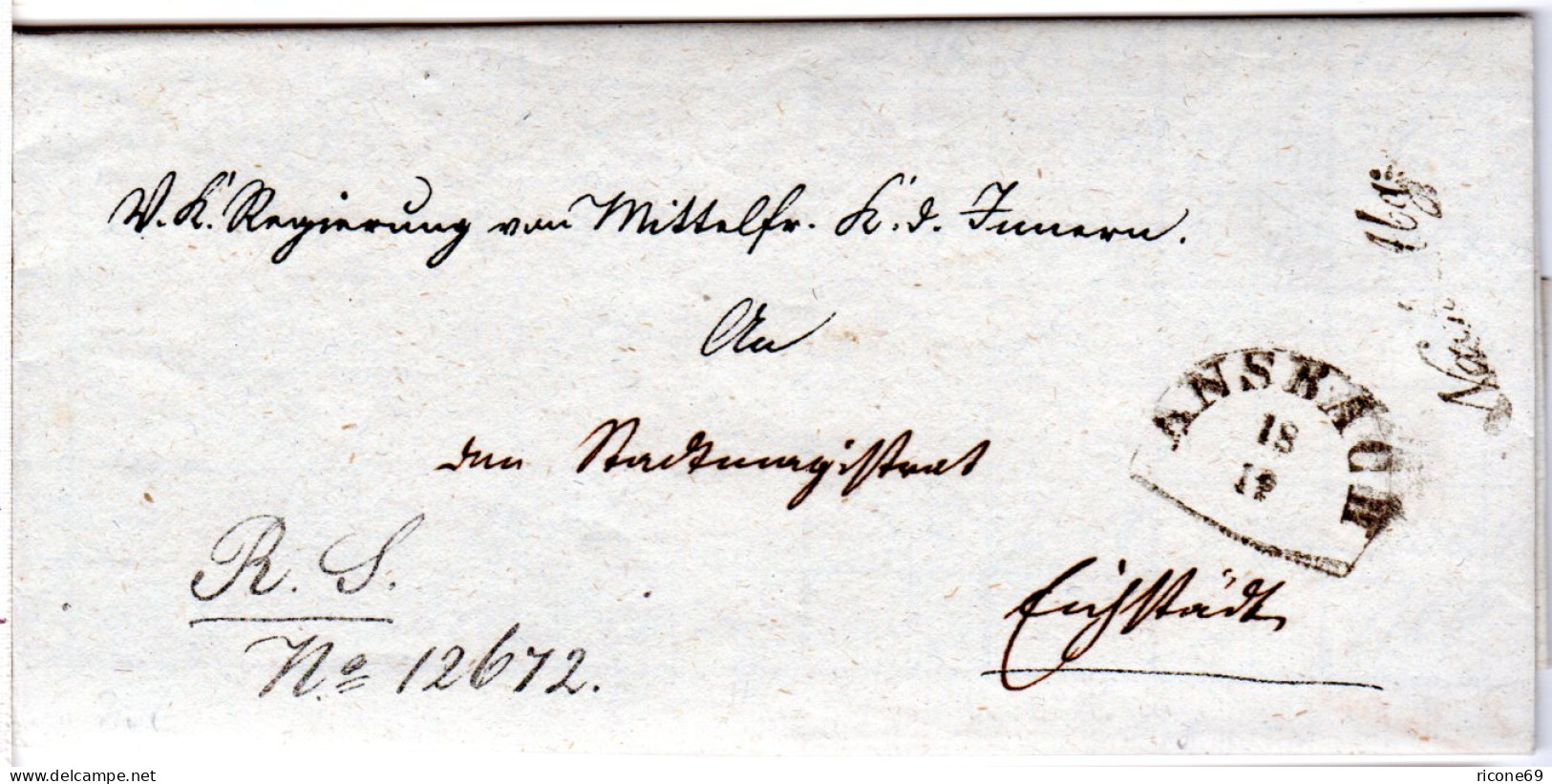 Bayern 1845, HKS ANSBACH U. Nach Abg. Auf Brief N. Eichstädt. - Prephilately