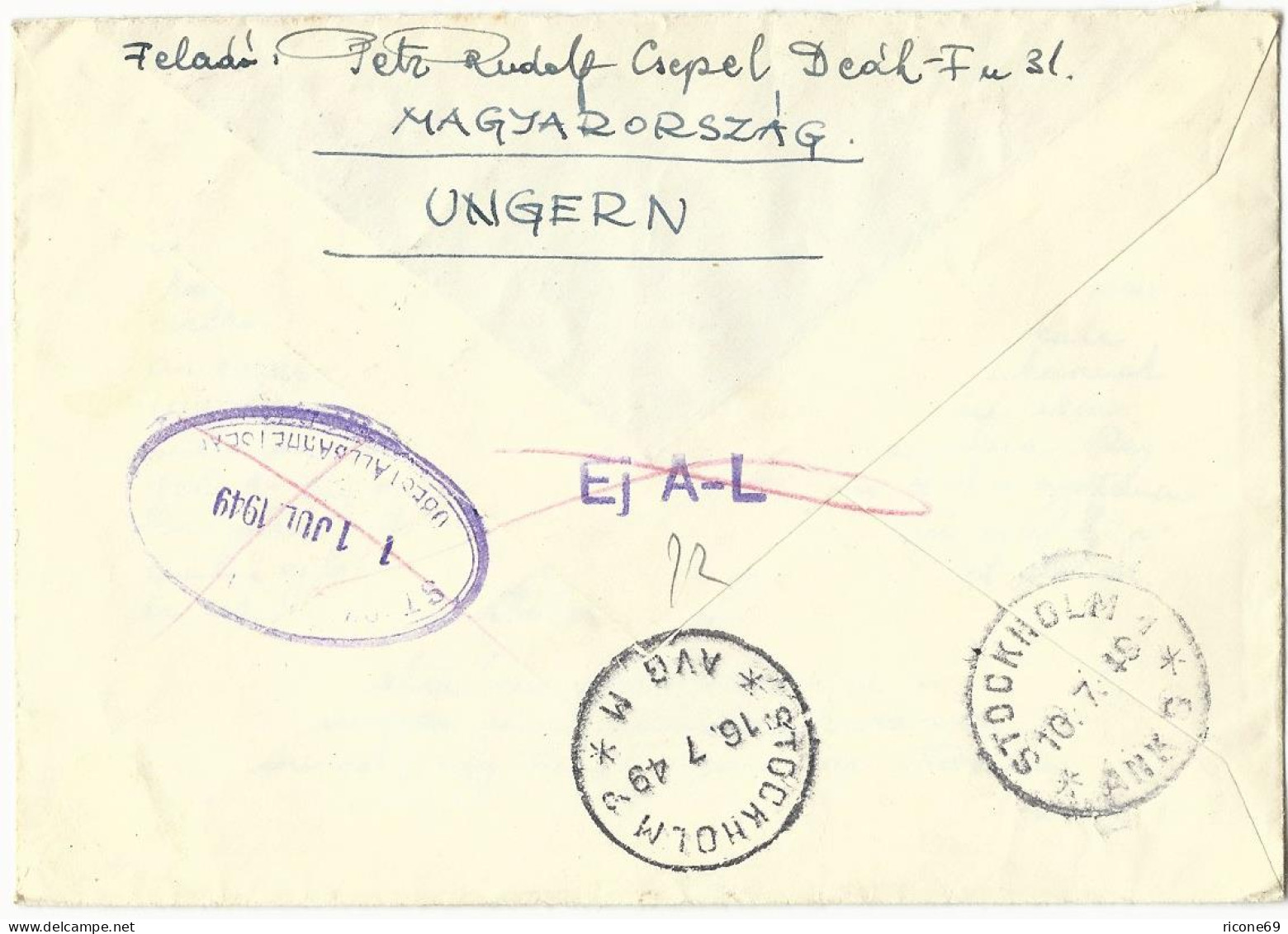 Ungarn 1949, 60 F.+1 Ft. Auf Luftpost Nachsende Brief N. Schweden - Other & Unclassified